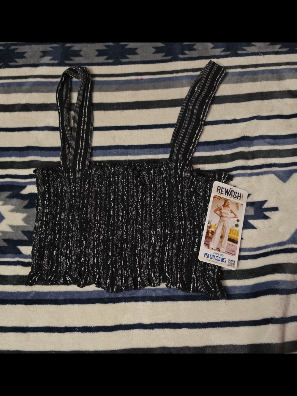 Rewash Black Stripe Smocked Crop Tank